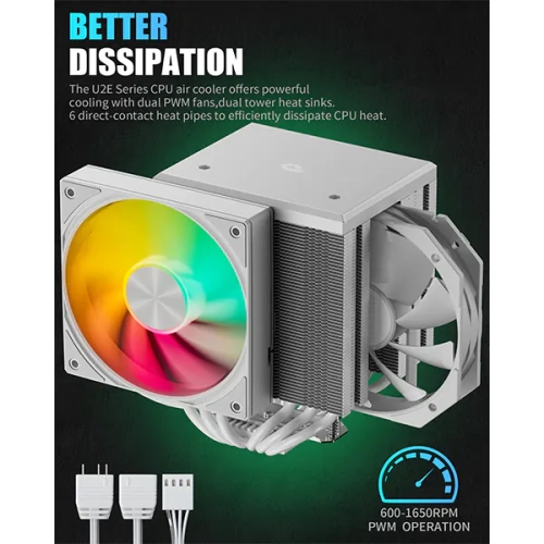 upHere UE2TC6 ARGB CPU Air Cooler - White